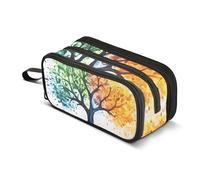 Quteprint Zipper Pencil Case, Watercolor Four Season Tree Large Capacity Durable Pencil Bag with 3 Compartments, School College Office Organizer for Students, Teens, Adults, Boys & Girls