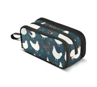 Quteprint Zipper Pencil Case, White Black Chick Rooster Large Capacity Durable Pencil Bag with 3 Compartments, School College Office Organizer for Students, Teens, Adults, Boys & Girls