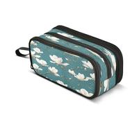 Quteprint Zipper Pencil Case, White Magnolia Flowers Large Capacity Durable Pencil Bag with 3 Compartments, School College Office Organizer for Students, Teens, Adults, Boys & Girls