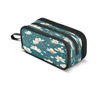 Quteprint Zipper Pencil Case, White Magnolia Flowers Tree Large Capacity Durable Pencil Bag with 3 Compartments, School College Office Organizer for Students, Teens, Adults, Boys & Girls