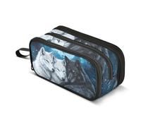 Quteprint Zipper Pencil Case, Wolf Galaxy Stars Moonlight Large Capacity Durable Pencil Bag with 3 Compartments, School College Office Organizer for Students, Teens, Adults, Boys & Girls