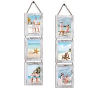 QUTREY 5x7 Collage Picture Frames, 3 Openings Hanging Photo Frame Set Display Vertical 5 by 7 inch Pictures for Wall Decor, Distressed White, 2 Pack