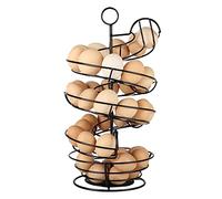 QUTREY Black Metal Egg Skelter, Spiral Design Egg Dispenser Rack Holder with Storage Basket for Countertop, Kitchen, 2 rails for med egg