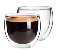 QUTREY Espresso Cups Set of 2, 2.7oz Double Walled Insulated Glass Coffee Mugs, Espresso Shot Glasses, Clear Glass Coffee Cups Suit for Espresso Machine
