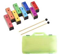 Qutsvosh 1Set 8-Note Xylophone Colorful Glockenspiel Rainbow Color Metal Plates Resonator with Plastic Mallets Green Case