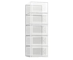 Qutsvosh 5 Piece Transparent Shoe Box Drawer-Type Plastic Shoe Rack Transparent Shoe Cabinet Online Celebrity Shoe White