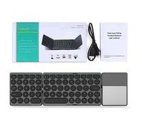 Qutsvosh 64 Keys Three Folding Round Cap Bluetooth Keyboard Ultra-Thin Computer Office Phone Tablet With Touch Pad, Gray