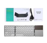 Qutsvosh 64 Keys Three Folding Round Cap Bluetooth Keyboard Ultra-Thin Computer Office Phone Tablet With Touch Pad, Silver