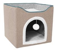 Qutsvosh Indoor Beds - Large Cat Cave for Cat House with Fluffy Ball Hanging and Scratching Mat, Foldable for Cat and Use