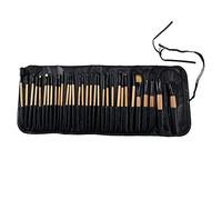 Qutsvosh Wooden Natural Color 32Pcs Professional Soft Cosmetic Eyebrow Eyeshadow Makeup Brush Pouch Bag