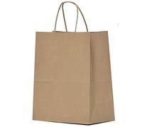Qutuus 50pcs Medium Size Brown Kraft Paper Gift Bags with Handles, 8x4.5x10 Inches, Holiday, Retail, Merchandise, Shopping, Party, Goody, Favor, Christmas
