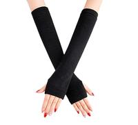 QUUPY 1 Pair Black Knitted Long Fingerless Gloves Arm Warmers Protector Winter Warmer Armsleeve Cuff for Ladies Girl Halloween Xmas Best Gift