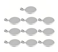 QUUPY 10Pcs 30mm Round Pendant Trays, Silver