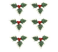 QUUPY 10PCS Artificial Holly Berries with Green Leaves Christmas DecorationGift Box Decorations Crafts Supplies