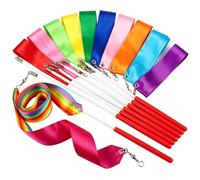 QUUPY 12PCS Dance Ribbons Streamers, Rhythmic Gymnastics Ribbon with Wand, Silk Dance Ribbon for Dancer Training, Stage Performance, Gymnastics Exercise