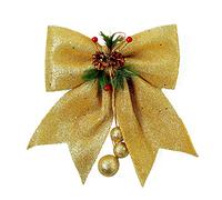 QUUPY 1Pcs Christmas Decorative Bows Large Glitter Bow with Pine Cone for Christmas Tree Topper Wreath Garland Decoration 9.8 x 11.8inch (Gold)