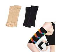 QUUPY 2 Pairs Arm Slimming Shaper Wrap Sleeve for Women Weight Loss Upper Arm Shaper Helps Lose(Black + Flesh Color)