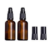 QUUPY 2Pcs 100ML/3.4OZ Brown Lotion Pump Bottle Empty Glass Lotion Bottles with Black Press Pump Head Makeup Cream Container for Emulsion Essence Massage Oil
