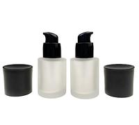 QUUPY 2PCS 30ml Empty Refillable Frosted Upscale Glass Pump Bottles Liquid Foundation Bottle Pressing Lotion Container Dispenser Vial Sample Case for Cosmetic Storage 1oz
