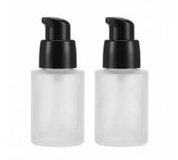 QUUPY 2PCS 30ml Empty Refillable Frosted Upscale Glass Pump Bottles Liquid Foundation Bottle Pressing Lotion Container Dispenser Vial Sample Case for Cosmetic Storage 1oz