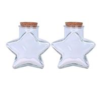 QUUPY 2Pcs 65ML/2.3OZ Clear Star Shaped Bottle with Cork Empty Mini Glass Wishing Bottle Storage Container Jars for Room Decoration