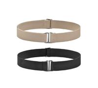 QUUPY 2Pcs No Show Stretch Belt Adjustable Elastic Belt with Flat Buckle Invisible Waist Belts for Women and Men Pants Jeans Dresses(Black and Khaki)