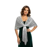 QUUPY 2Pcs Silver Sparkling Metallic Shawls and Wraps with Buckle