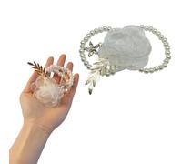 QUUPY 2Pcs Wrist Flower and Corsage Silk Ivory Rose Wedding Corsage Faux Pearl Wrist Bands Artificial Floral Wristbands for Wedding Bride Prom Party