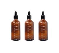 QUUPY 3PCS 100ml 3.4oz Amber Empty Glass Dropper Bottle Boston Round Dropper Bottle with Graduated Scale Essential Oil Perfume Aromatherapy Storage Container Pot Leak Proof Travel Liquid Dispenser