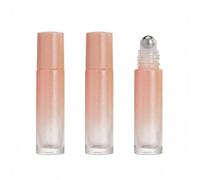 QUUPY 3Pcs 10ml/0.3oz Pink Glass Roller Bottles with Stainless Steel Roller Balls Refillable Container for Essential Oils and Perfume Storage
