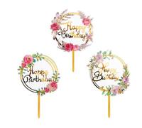 QUUPY 3Pcs Multicolor Flower Acrylic Cake Toppers