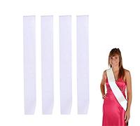 QUUPY 4 Pcs Blank Satin Sashes, Hen Party Sashes,for Hen Party, Bachelorette Party,Homecoming, Wedding,White,158 x 9.5 cm