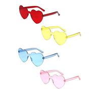 QUUPY 4 Pcs Heart Shaped Rimless Sunglasses Transparent Candy Color Frameless Glasses Tinted Eyewear for Mardi Gras Summer Party Beach Sunglasses