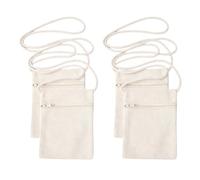 QUUPY 4Pcs Small Blank Canvas Cross Body Bags, 13x17cm | Lightweight, Portable Mini Painting Shoulder Bags with Zipper for Phone, Keys, Wallet
