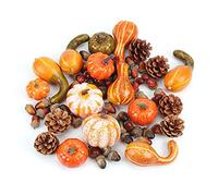 QUUPY 50Pcs Autumn Decoration Artificial Pumpkins set Artificial Maple Leaves Gourds Pine Cones and Acorns for Thanksgiving Fall Party Wedding Halloween Home Table Decor