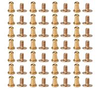 QUUPY 50PCS Round Head Solid Brass Screw Button Stud Slotted Nailhead Screwback Screw Spot Nail Rivet for Leather Rivet Gold
