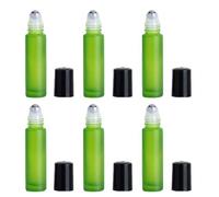 QUUPY 6Pcs 10ml Green Glass Essential Oil Roller Bottles, Refillable Roll On Containers with Stainless Steel Roller Balls, Leakproof Travel Bottle for DIY Perfume, Lip Balm and Aromatherapy Storage
