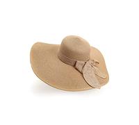 QUUPY Khaki Women Wide Brim Sun Protection Straw Hat with Big Bowknot Brimmed Floppy Foldable Roll up Cap Beach Sun Hat UPF 50+