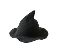 QUUPY Women Witch Pointed Hat Foldable Brim Knitted Wizard Hat for Halloween Costume Daily Warm Autumn Winter Cap