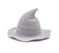 QUUPY Women Witch Pointed Hat Foldable Brim Knitted Wizard Hat for Halloween Costume Daily Warm Autumn Winter Cap
