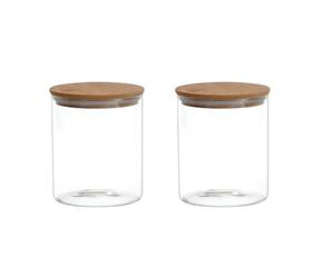QUUPYSTORE 2Pcs 200ml 6.8oz Clear Glass Jars with Bamboo Lids Airtight Glass Canisters Kitchen Food Storage Container Jars Pots Bottles for Pantry Organization Sealed Can Tank