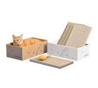 Quuzee 5-Pack Double-Sided Cat Scratchers with Box & Fish Toy - Reversible Cat Scratch Pad for Indoor Cats, Durable Corrugated Cardboard Cat Scratcher for Cats to Rest and Play, Furniture Protector