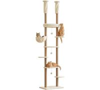Quuzee Floor to Ceiling Cat Tree, 7 Tiers Cat Tower, Adjustable 234-258cm with Hammock, Platforms and Fully Sisal Scratching Posts for Indoor Cats, Beige