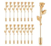 Quvvarly 16Pcs Gold Flower Brooch Pin Mens Brooches for Suits Rose Pin Set | Vintage Revival Floral Brooch Exquisite Tuxedo Corsage Accessory for Boutonniere Corsage Anniversary Suit Blazer Coat