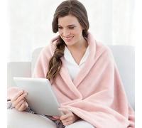QuWanSU Heated Blanket Electric Throw 140x80cm, Fast-Heating Electric Blanket for Bed, Automatic Safety System 3 Heating Levels & Over-Heat Protection, Machine Washable, Pink