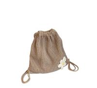 QuxetlRyz Drawstring Bags Large Capacity Bohemian Crochet Backpack Solid Color Knitting Shoulder Bag Hollow Out Beach Travel Female Shopping Tote