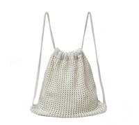QuxetlRyz Drawstring Bags Solid Color Knitting Shoulder Bag Lazy Style Large Capacity Boho Crochet Backpack Versatile Hollow Out