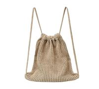 QuxetlRyz Drawstring Bags Solid Color Knitting Shoulder Bag Lazy Style Large Capacity Boho Crochet Backpack Versatile Hollow Out