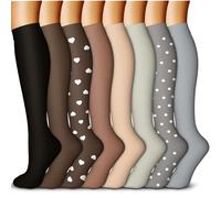 QUXIANG Copper Compression Socks (8 Pairs) for Women & Men- Best for Running, Athletic, Pregnancy and Travel - 15-20mmHg, 27 Black/Brown/Brown/Brown/Brown/Grey/Grey/Grey, Small/Medium