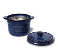QUXIJA Ceramic Bacon Grease Container with Strainer -18oz,Ceramic Frying Oil Container Keeper for Kitchen, Easy-Grip Handle,Dishwasher Safe (Vintage Blue)